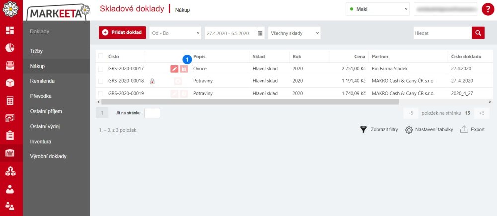 Jak upravit nebo smazat nákupní doklad?