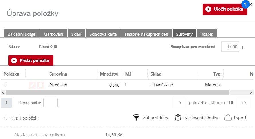 Úprava položky - Uložit položku