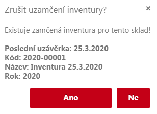 Zrušení uzamčení inventury