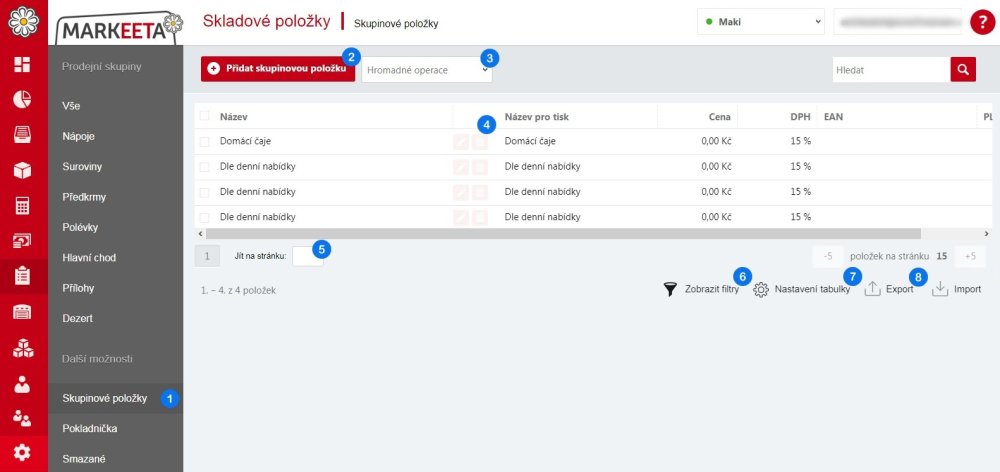 Skupinové položky