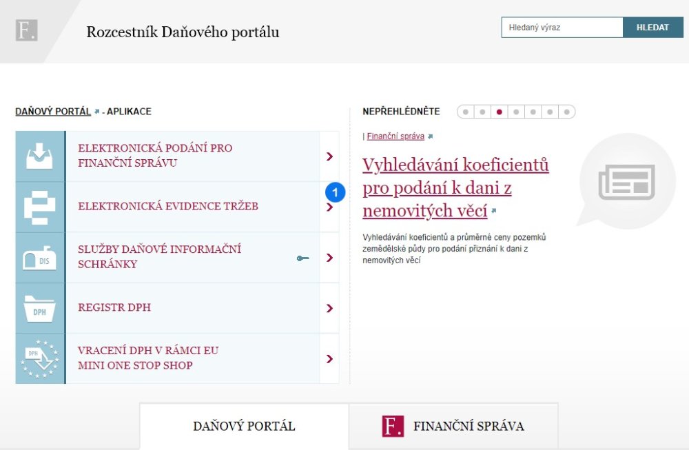 Přihlášení do daňového portálu - krok 1