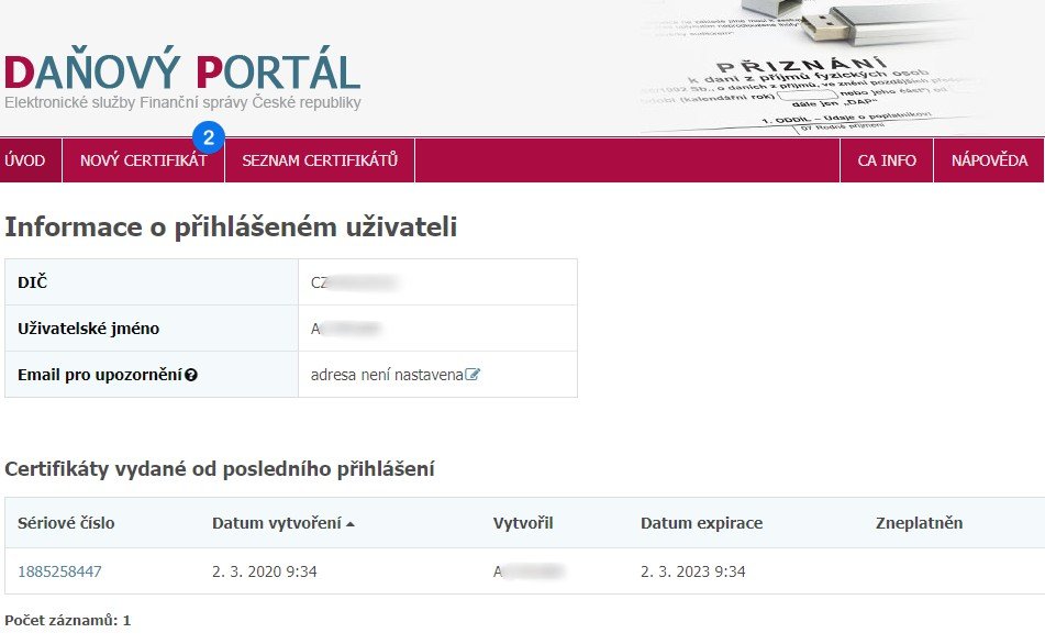 Stažení certifikátu - krok 2