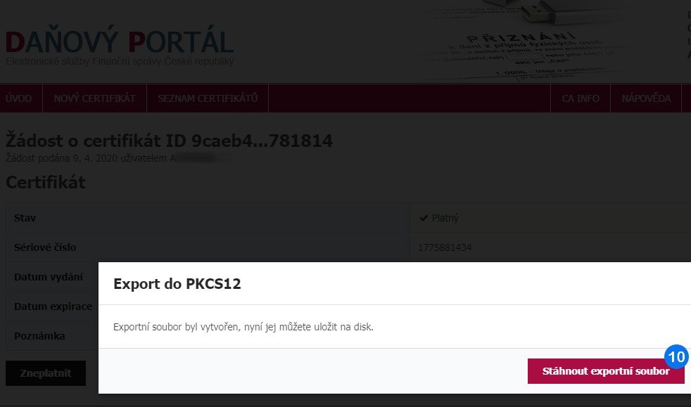 Stažení certifikátu - krok 8