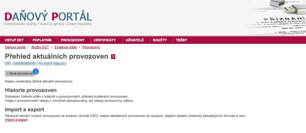 Založení provozovny - krok 2