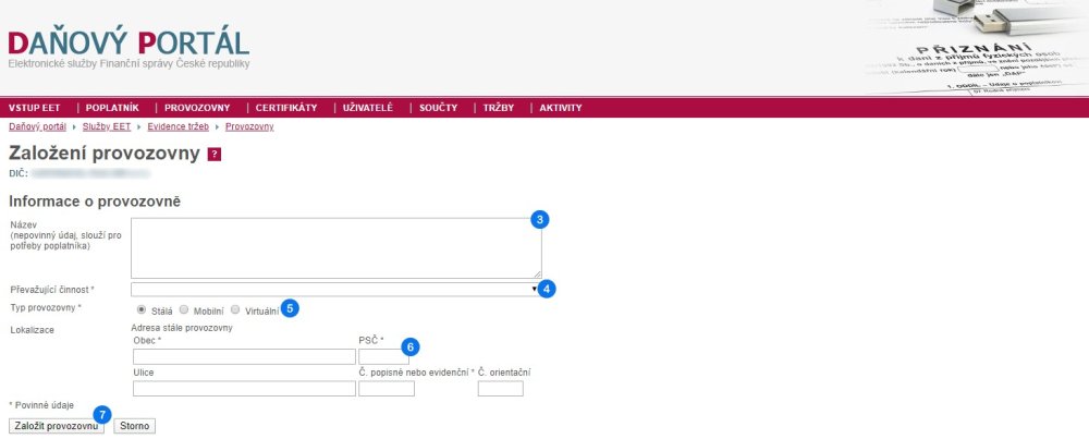 Založení provozovny - krok 3