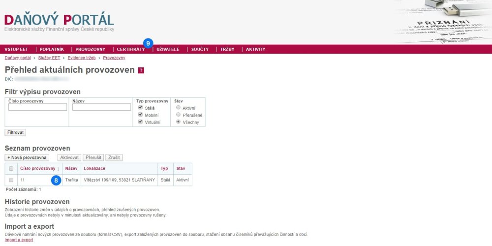 Založení provozovny - krok 4