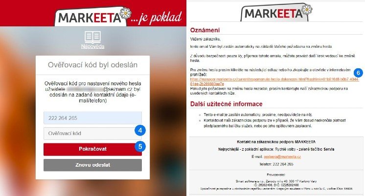 Zapomenuté heslo - krok 3a/3b