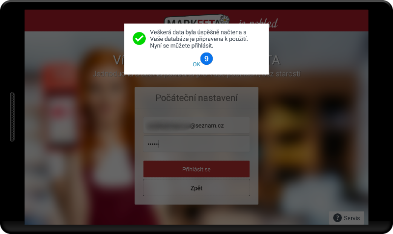 Prvotní přihlášení do dotykové pokladny - krok 8