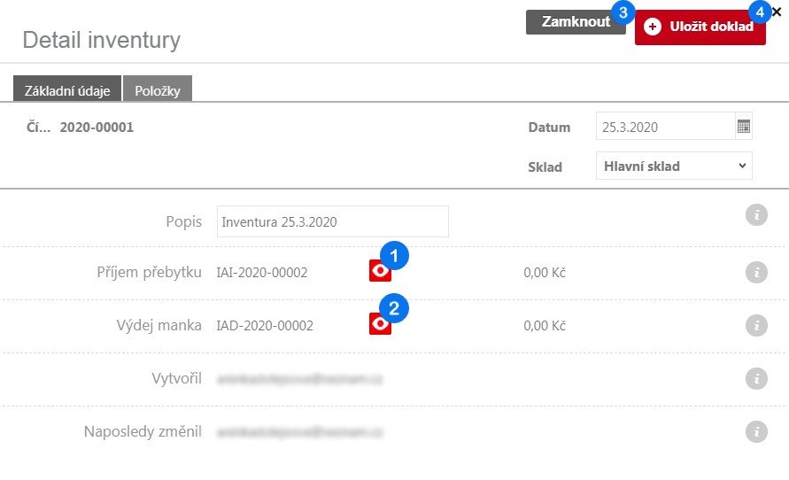 Okno Detail Inventury