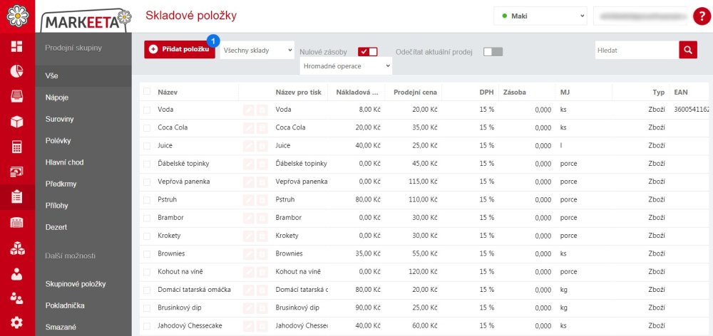 Jak přidat novou skladovou položku - krok 1