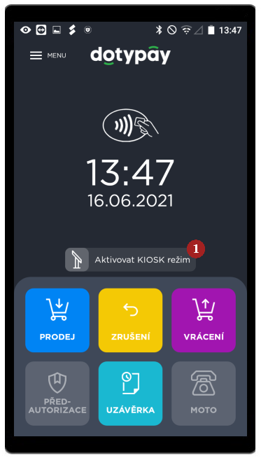 Spuštění KIOSK režimu - krok 1