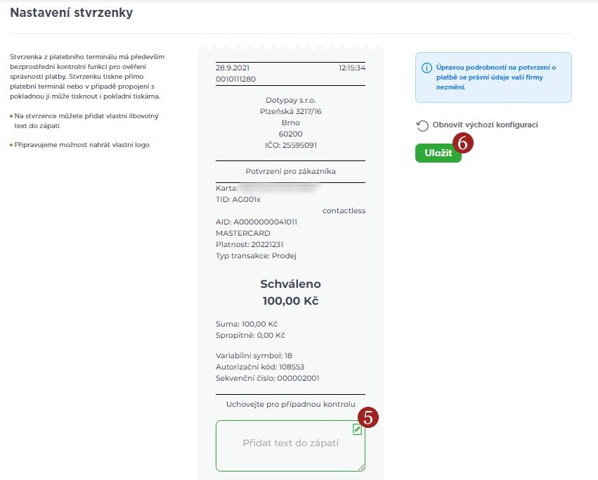 Nastavení stvrzenky