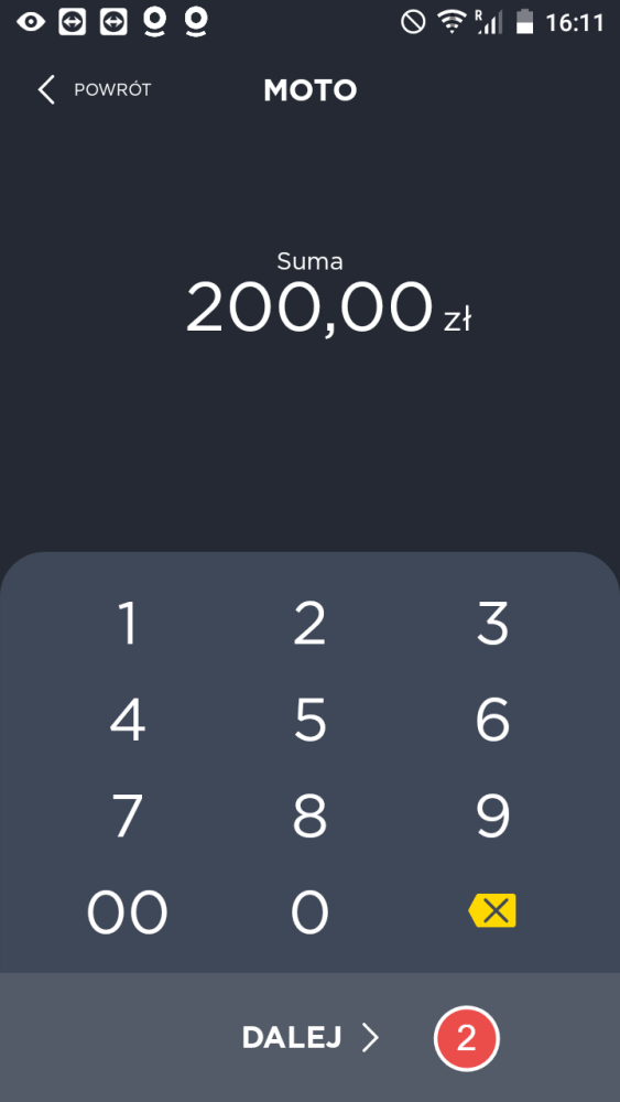 Płatność MOTO - wprowadź kwotę