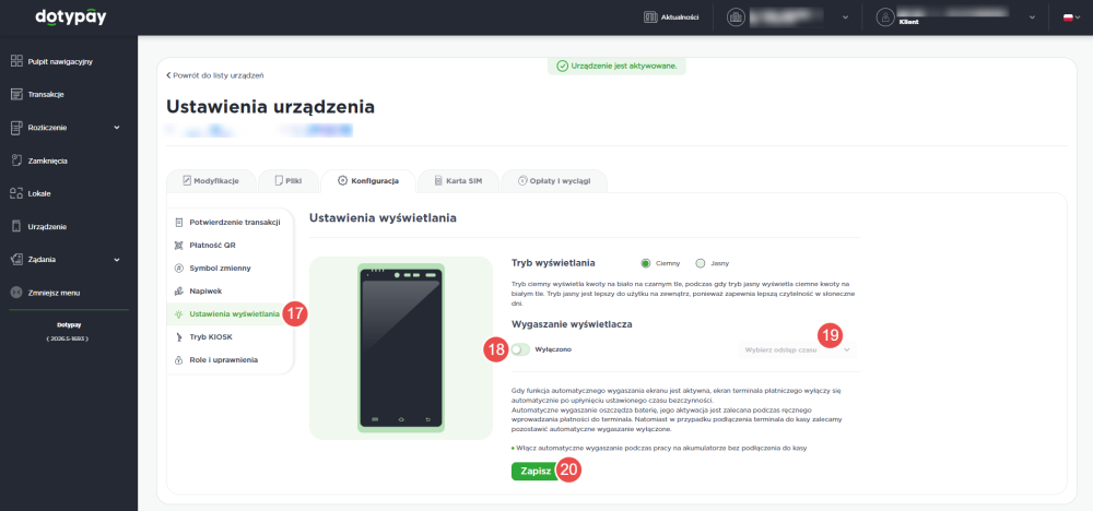 Wyłączanie wyświetlacza