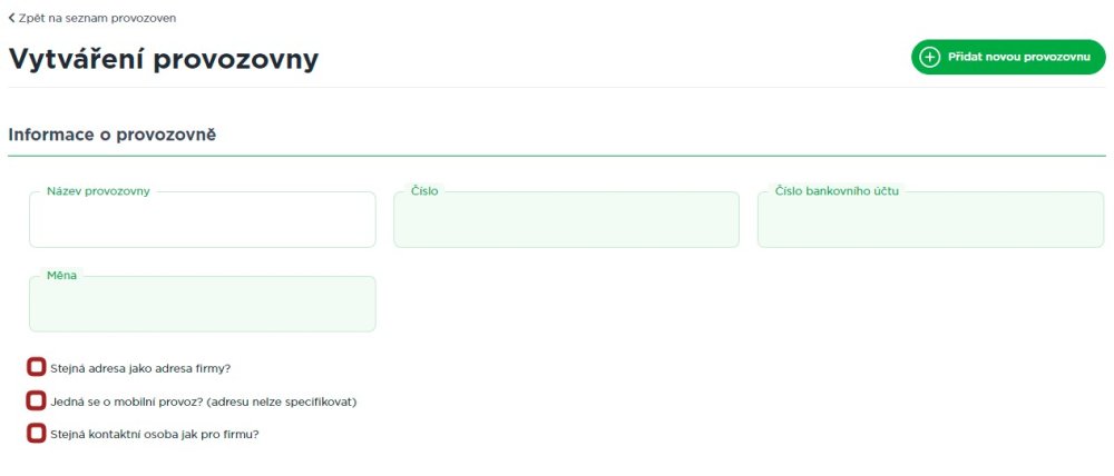 Vytváření provozovny