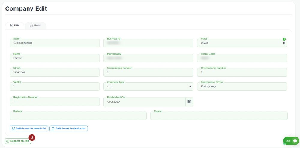 Edit company - Request an edit