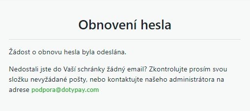 Potvrzení zaslání e-mailu s obnovou hesla