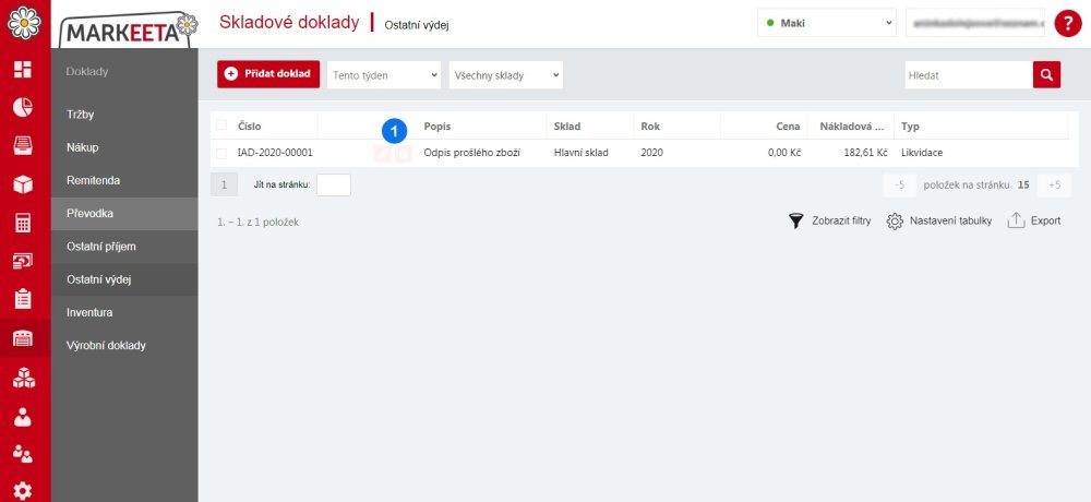 Jak upravit nebo smazat doklad o ostatním výdeji