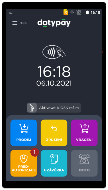 Základní obrazovka aplikace - Před-autorizace