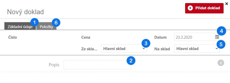 Tvorba skladového dokladu o převodce – krok 2
