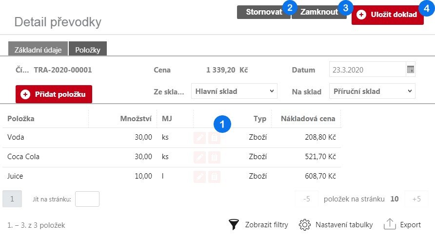 Tvorba skladového dokladu o převodce – krok 6