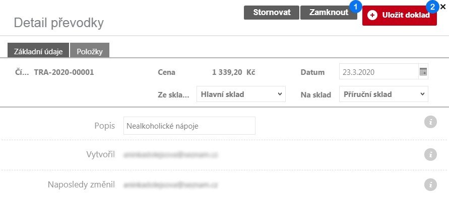 Okno Detail převodky