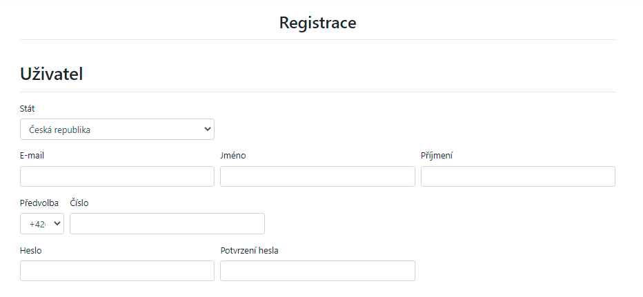 Registrace - Uživatel