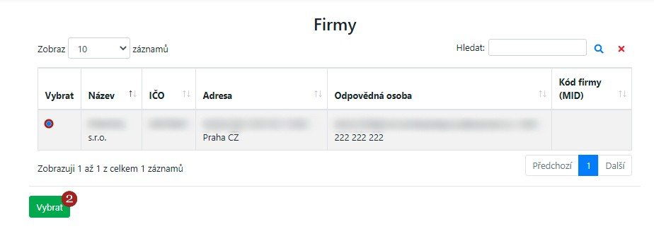 Vytvoření provozovny - krok 2