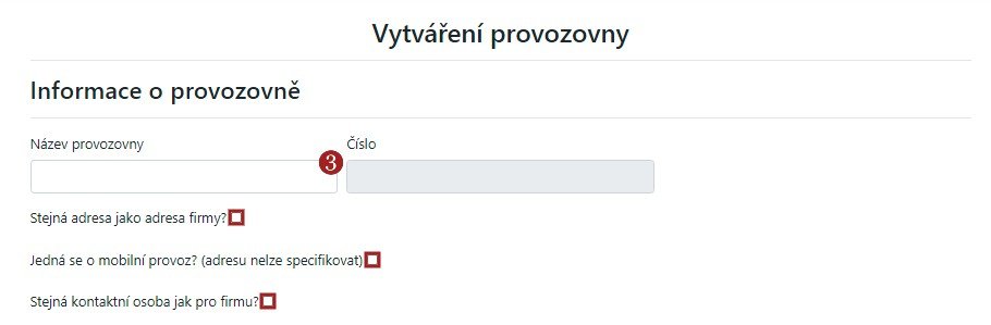 Vytvoření provozovny - krok 3