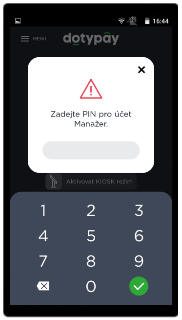 Nedostatečná oprávnění - zadejte PIN manažera