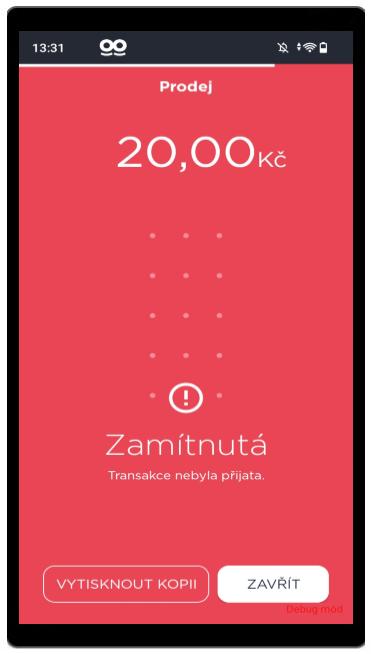 Podpis nesouhlasí - transakce zamítnuta