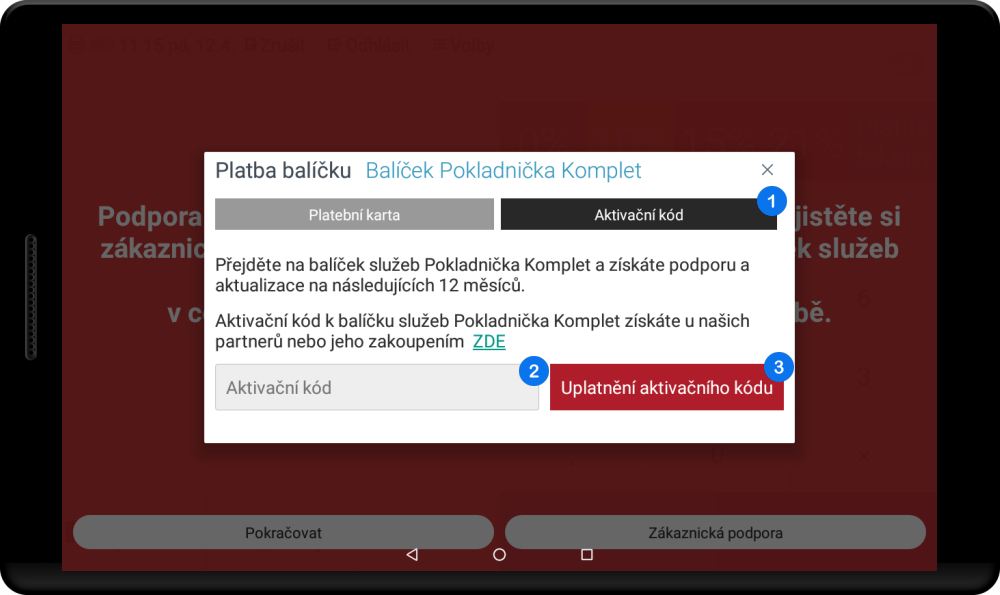 Platba balíčku služeb - aktivační kód