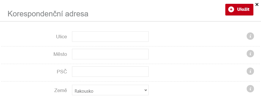 Natavení korespondenční adresy