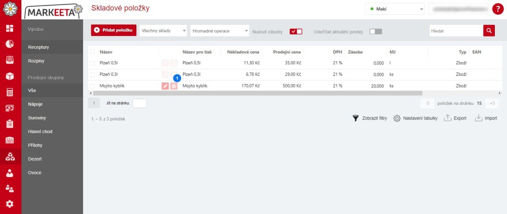 Jak upravit nebo smazat položku?
