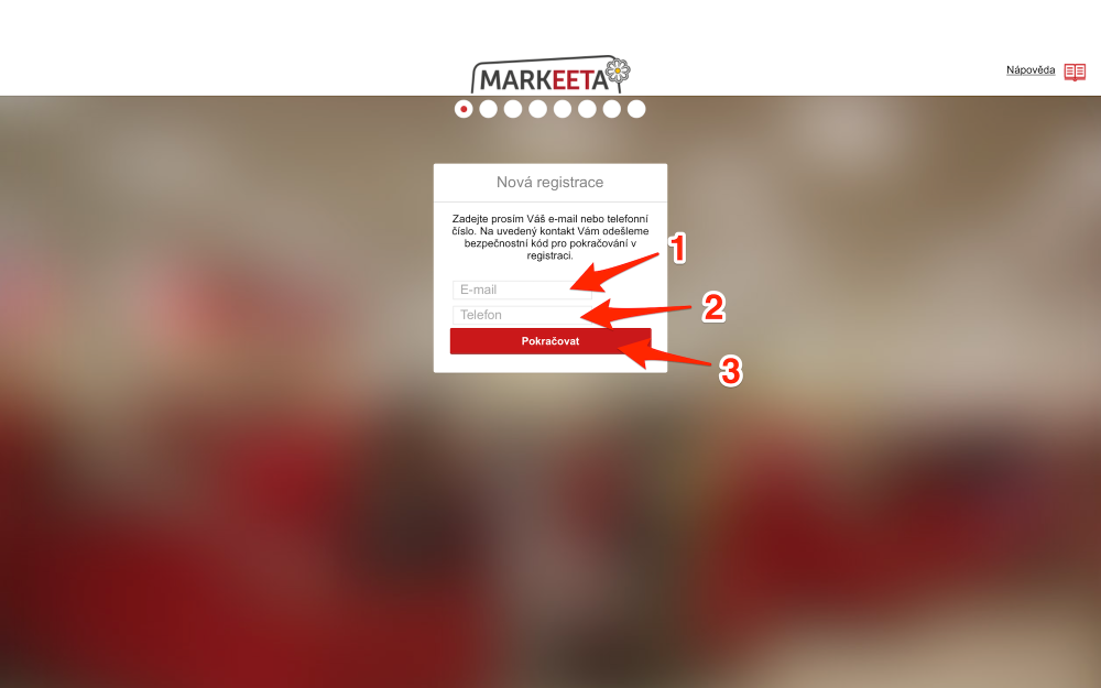 Průvodce registrací - krok 1