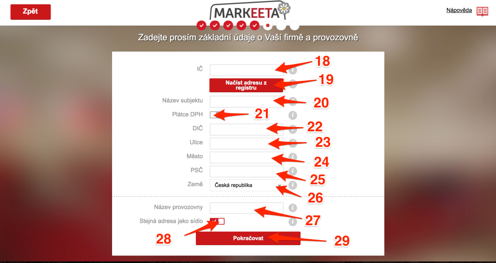 Průvodce registrací - krok 8