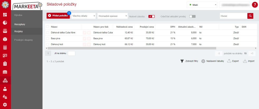 Jak přidat novou položku – krok 1
