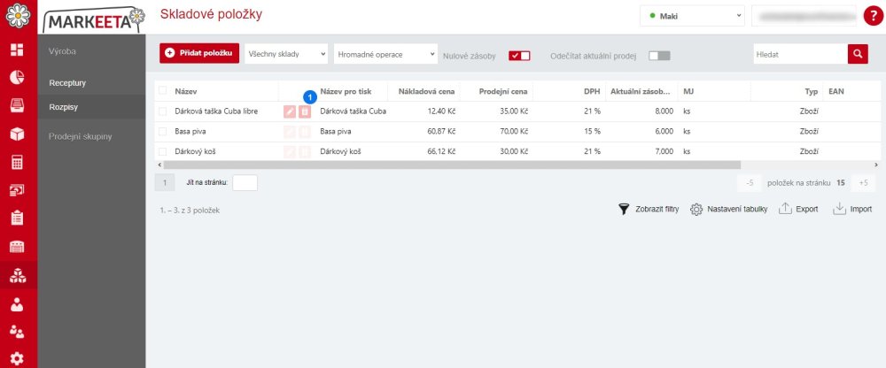 Jak upravit nebo smazat položku?