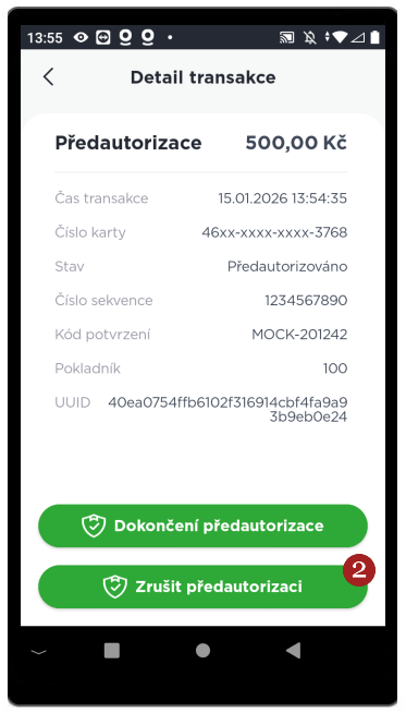 Seznam před-autorizací - krok 1