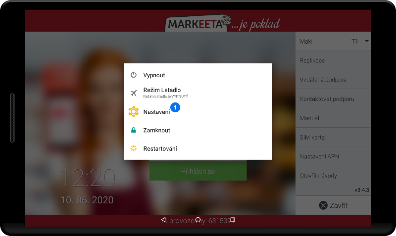 Připojení pokladny k internetu - krok 1