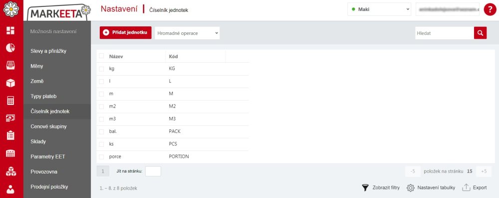 Číselník jednotek