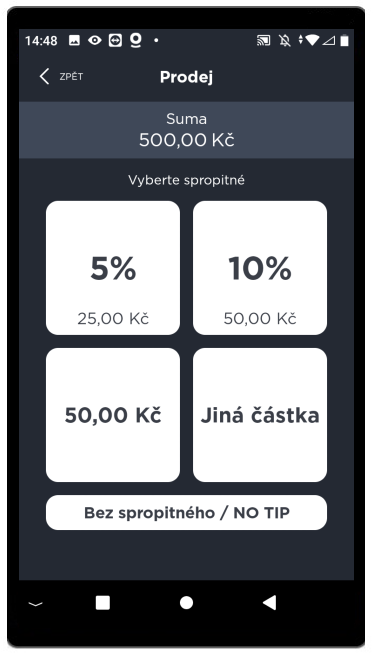 Inteligentní spropitné - bez potvrzení hodnoty
