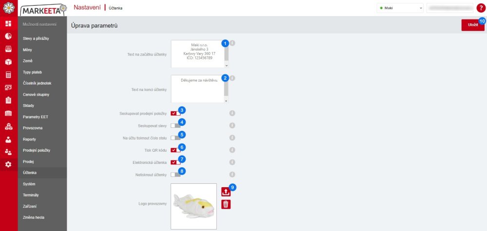 Účtenka (Nastavení)