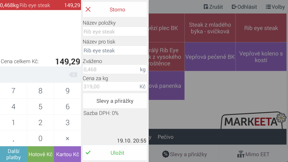 Cenu a hmotnost z váhy nelze měnit.