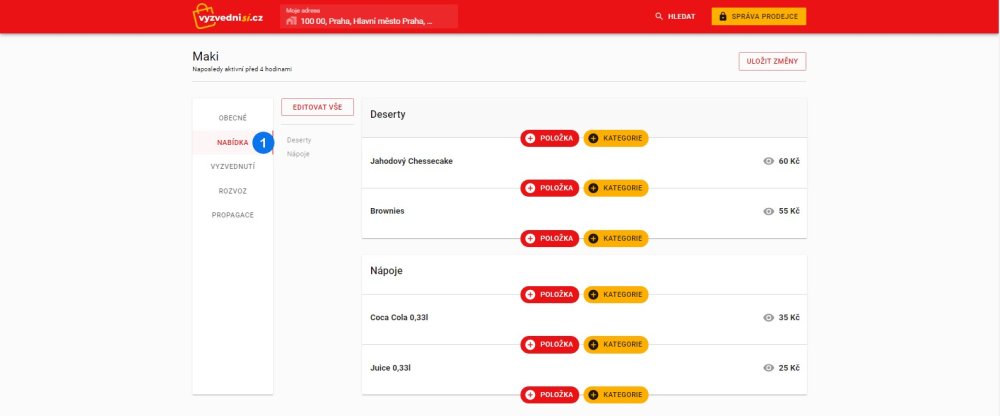 Tvorba položek - Nabídka