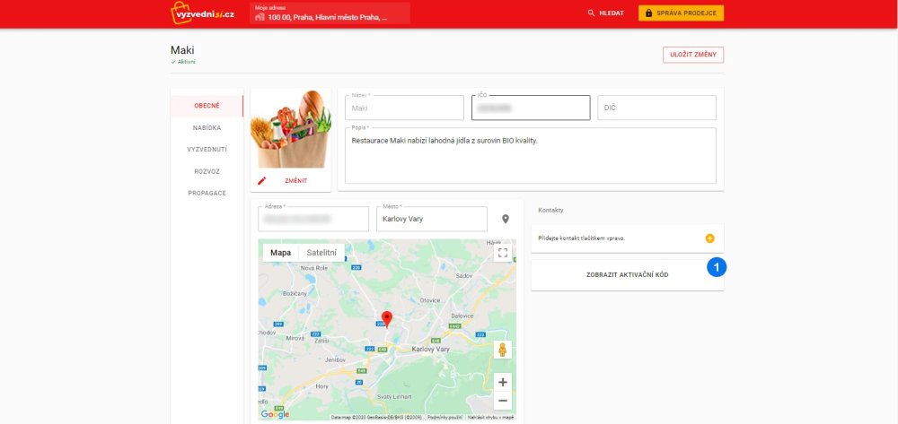 Aktivační kód - sekce Obecné