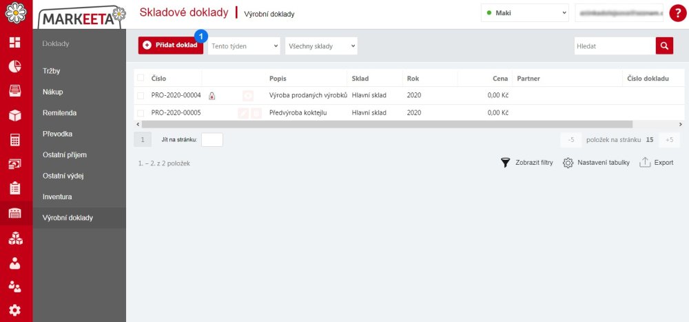 Tvorba výrobního dokladu – krok 1