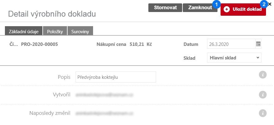 Okno Detail výrobního dokladu