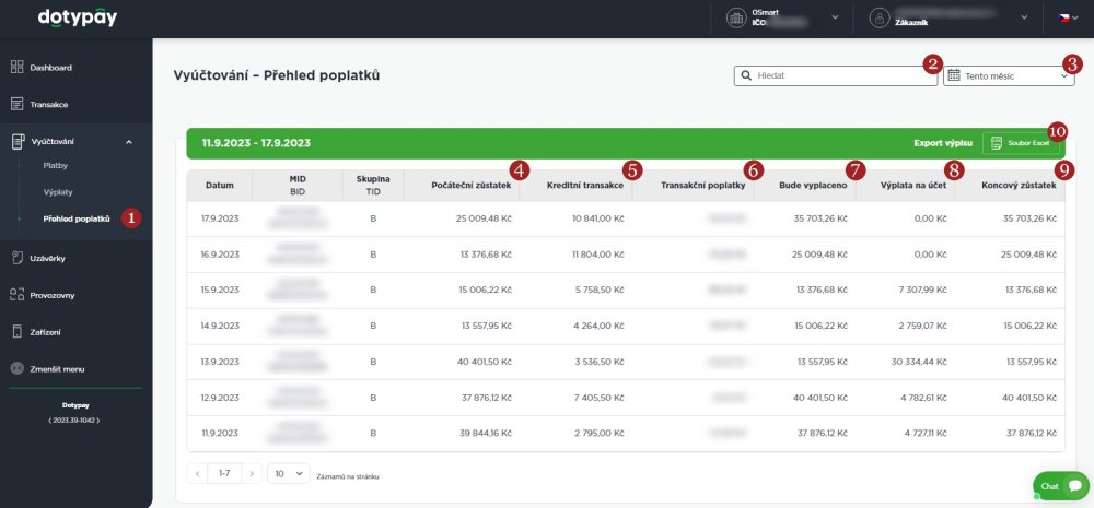 Vyúčtování - Přehled poplatků