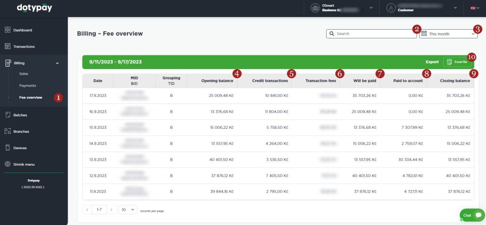 Billing - Fee overview
